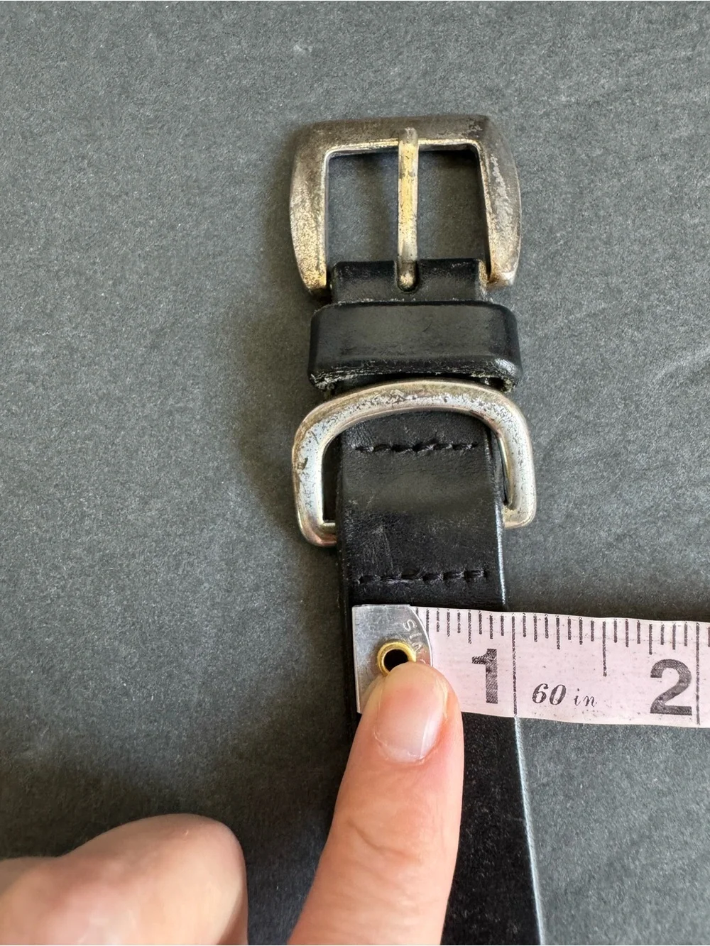 Vintage Eddie Bauer Black Leather Belt Silver Distressed Unisex Womens Medium